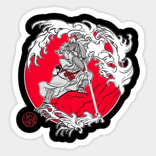 Warrior monkey and Japanese waves Sticker